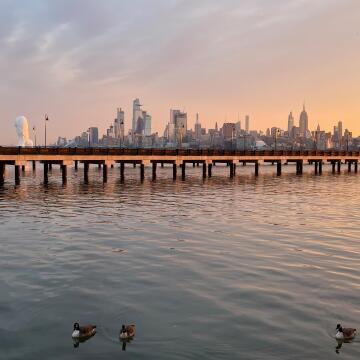 On my walk to see the Water's soul in Newport in Jersey City, I captured this beautiful sunrise light with the view of the Empire State.