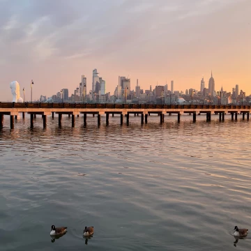 On my walk to see the Water's soul in Newport in Jersey City, I captured this beautiful sunrise light with the view of the Empire State.