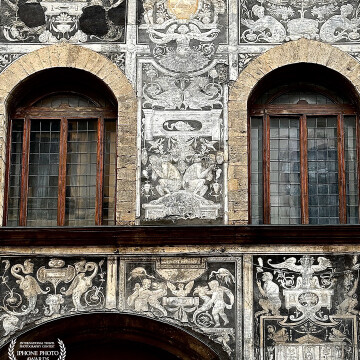 The Palace of Bianca Cappello in Florence Italy; a Renaissance style building notable for its black facade decoration.