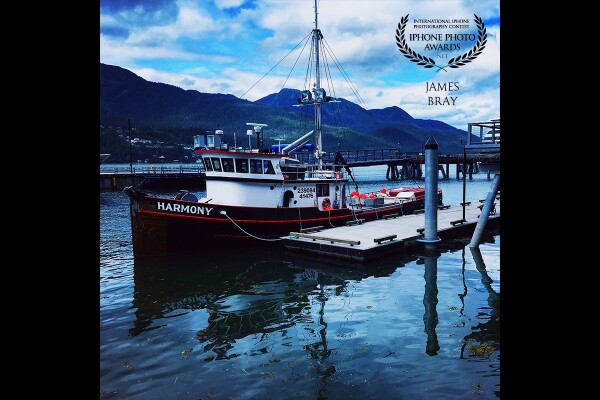 As I was walking the docks in Juneau, Alaska I spotted this fishing vessel docked in Gastineau Channel.  What caught my attention was the name “Harmony”.  I felt the name at the time captured the moment I was having while in Juneau.