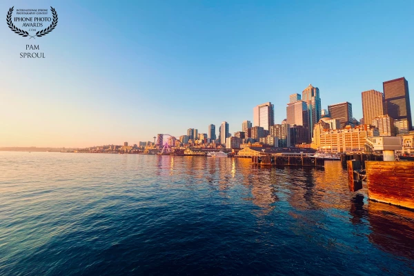 So lucky to commute via ferry to Bainbridge Island and sometimes when leaving Seattle the view from the departing ferry offers golden shiny reflective images <br />
<br />
“Autumn Waterfront Views Seattle”-2022