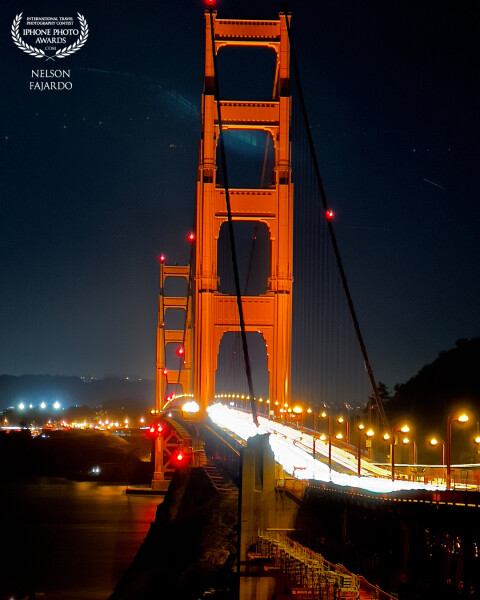 Taken at dusk during a rush hour time in the iconic Golden gate of San Francisco using a tripod to prevent blurring of the shot.