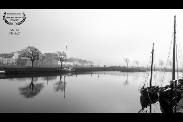 Morning fog on the Claddagh, an area near Galway city centre, where the River Corrib meets Galway Bay.
