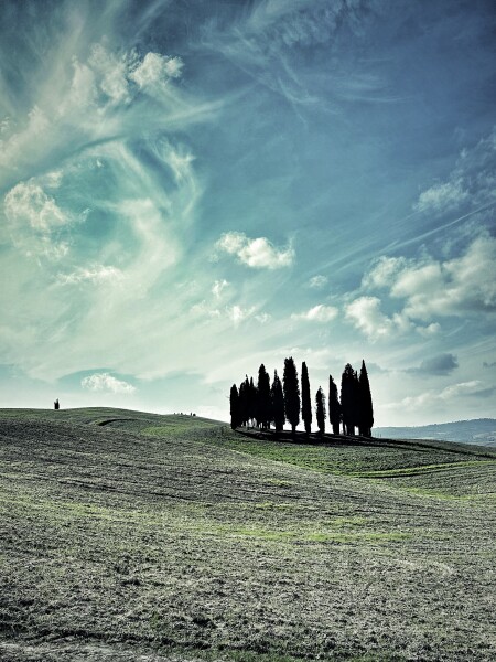 ValD’orcia, a region in Tuscany where massive rolling hills and lines of cypress trees form breathta...