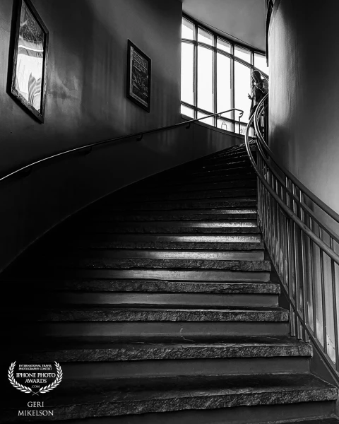 Visitor center at Red Rocks Amphitheatre. I loved the light and shadows as a young woman started to descend this stairway.