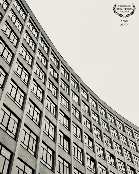 Always looking up. On a visit to Bristol, this rather unassuming building spoke to me with its curvature and lines. Highlighted by the back and white.