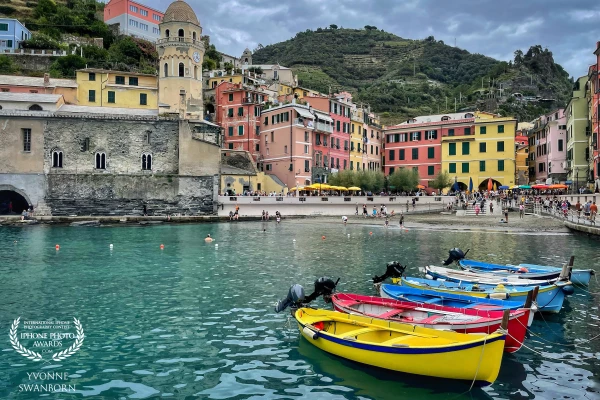 One of the five villages of the Cinque Terre in Italy. Such a lovely place to visit with all colorful houses next to the sea.