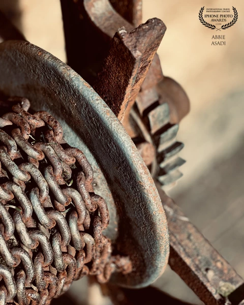 A now defunct winch from an old slaughterhouse in Warminster, Wiltshire. I was drawn to the detail and the colouring of the metal.