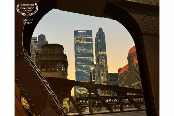 Along the Riverwalk in Chicago during golden hour.