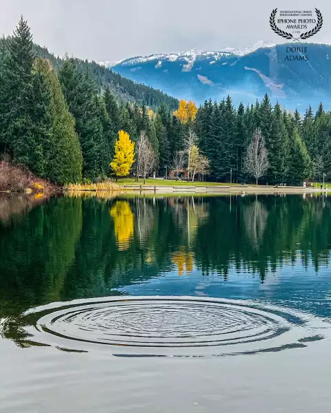 This photo was taken at Lost Lake, Whistler, BC<br />
I asked a friend of mind to throw a stone to create a ripple effect but she couldn’t reach the spot where I want it so I tried it myself and click the shutter of my iPhone 13Pro and this is the outcome.