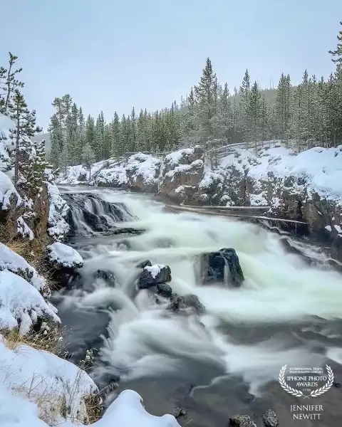 This shot of Firehole Falls was taken on a snow coach tour of Yellowstone National Park the day after Christmas.  I had only been to Yellowstone in the summer and it was a visual feast to see it in the winter!