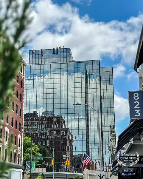 Reflections of the historic Read House Hotel in an office building on MLKing Blvd in Chattanooga, Te...