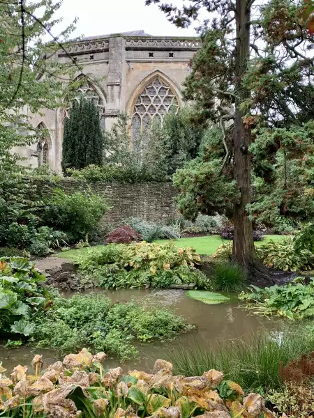 The gardens at the medieval Bishops Palace in Wells, Somerset.