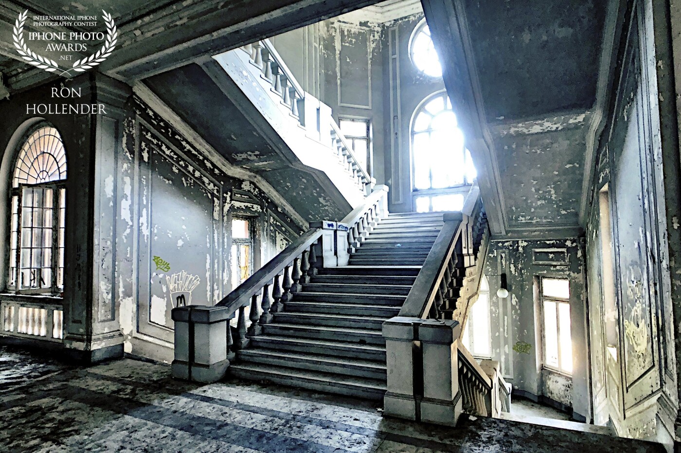 Photographing Lost Places is my great passion, rooms tell you stories of bygone years. <br />
Pure head cinema. <br />
On our journey through Italy we stopped in Genoa and visited a secret Lost Places Location and there I found this fantastic light-flooded staircase and was able to capture a moment that tells millions of stories.