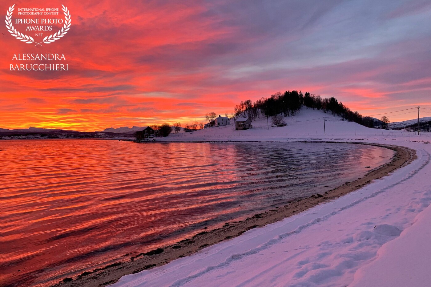 A spectacular sunrise over the Lofoten Islands, Norway. The sky looked like fire.
