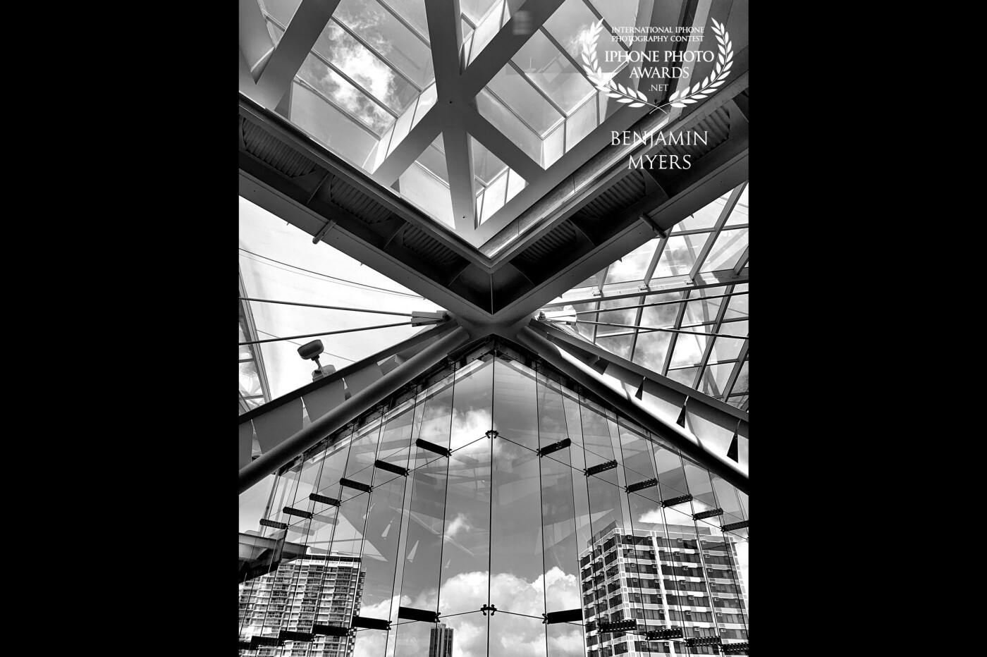 I was at the Honolulu Convention Center when I took this shot. The architecture caught my eye and I stopped to admire it for a bit. It really came alive in black and white. 