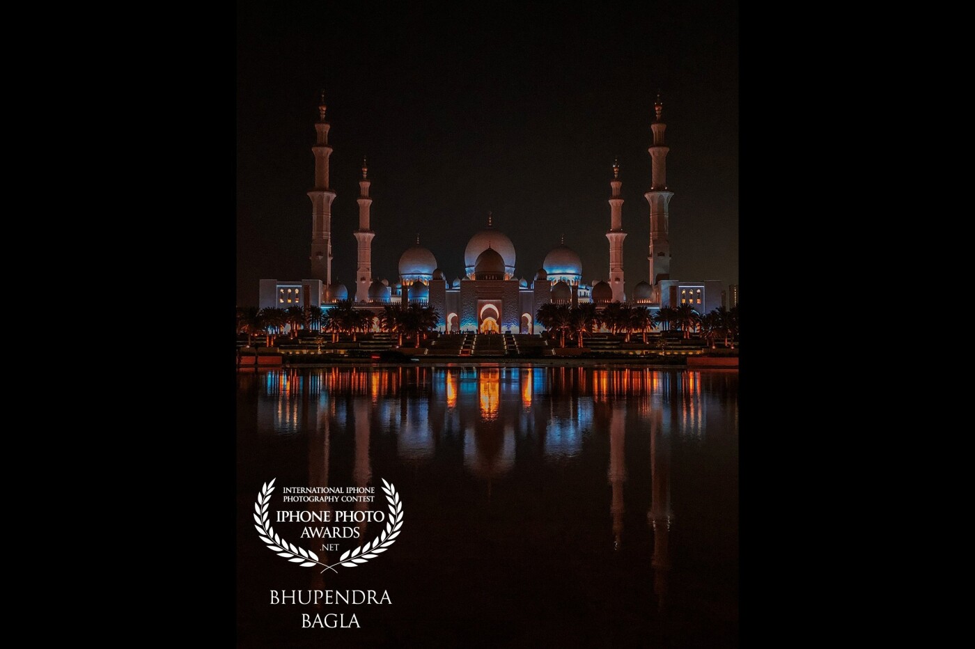 This was shot in the night at Abu Dhabi. The lightings of the Sheikh Zayed Mosque and its reflections on the water body looked quite mesmerizing. 