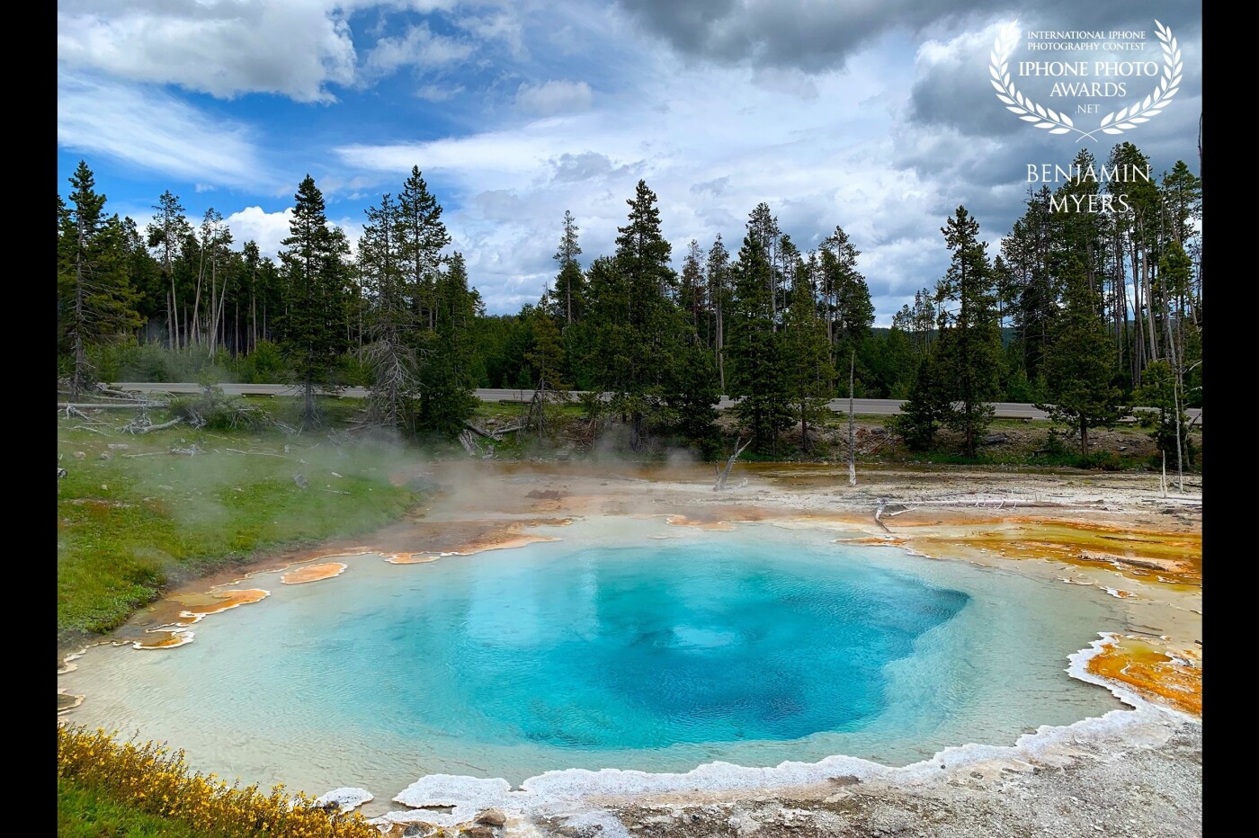 As part of our last summer vacation, we drove through Yellowstone. We stopped to walk the boardwalks around the sulfur ponds. The mineral content makes the water look inviting but it’s very hot, so I wouldn’t advise going for a swim. 