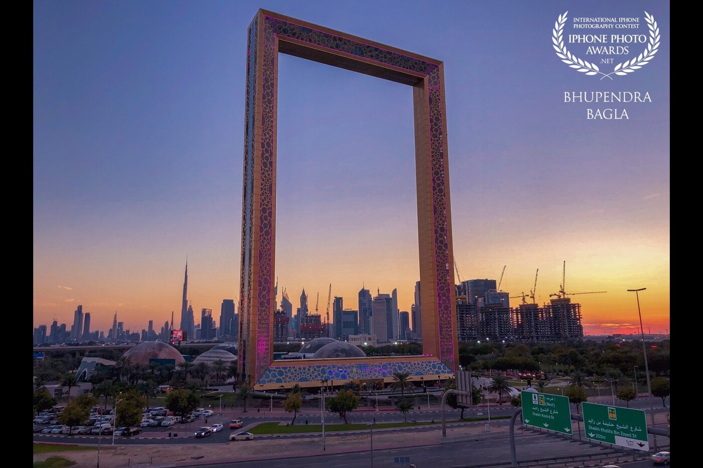 This was taken from a building’s terrace opposite the Dubai Frame.  The view from the top during the sunset in the evening looked breathtaking and the Dubai Skyline right behind the Dubai Frame looked stunning and it was worth capturing the moment. 