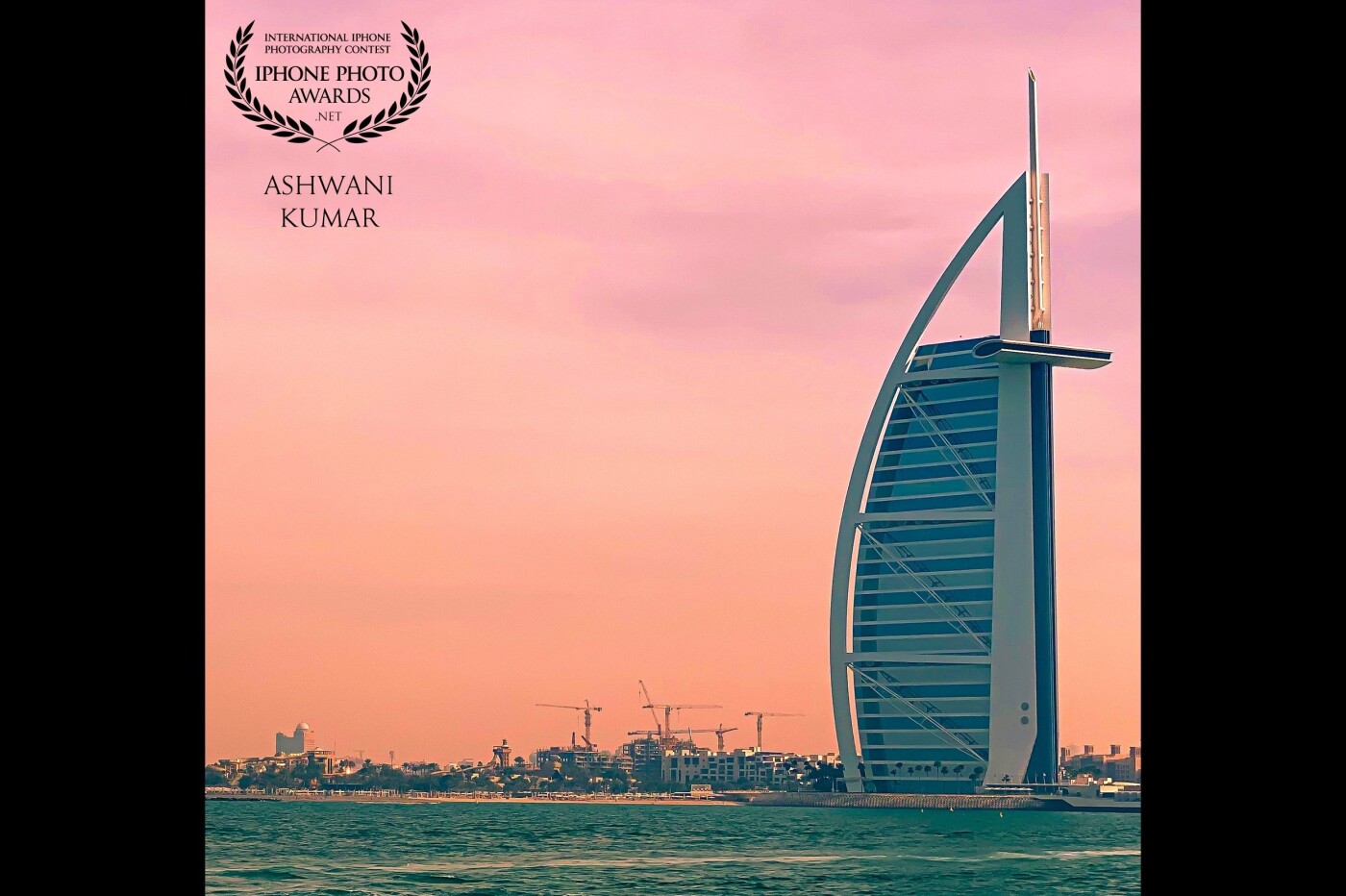 This picture was taken from a yacht & as the world knows about this beautiful 7-star hotel - Burj Al Arab, I loved the view so much due to the pink & orange skies & wanted to capture it asap with my iPhone. Love the winters in Dubai.