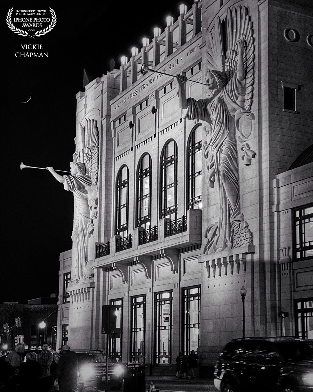 The Bass Performance Hall Grand Facade <br />
The two 48 foot tall angels of The Bass Performance Hall in downtown Fort Worth, Texas draw photographers worldwide. I am blessed to live here and never miss my chance at a photo opportunity with these beautiful cultural icons of North Texas. This photo is one of my favorites.