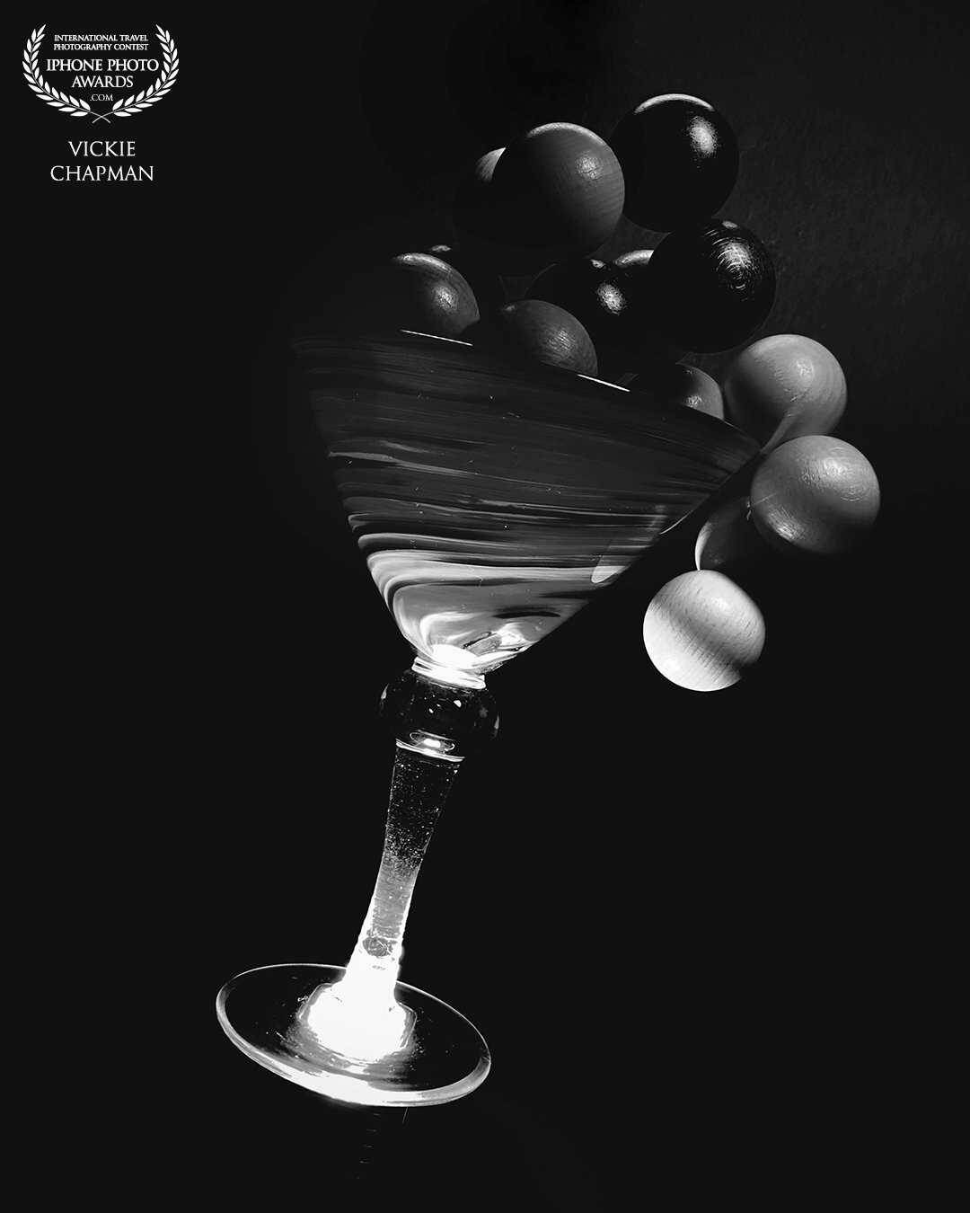 Just a Bit Tipsy <br />
This is  from the martini glass series. Photographed originally in color as a high contrast still life. Shot on iPhone 11Pro Max