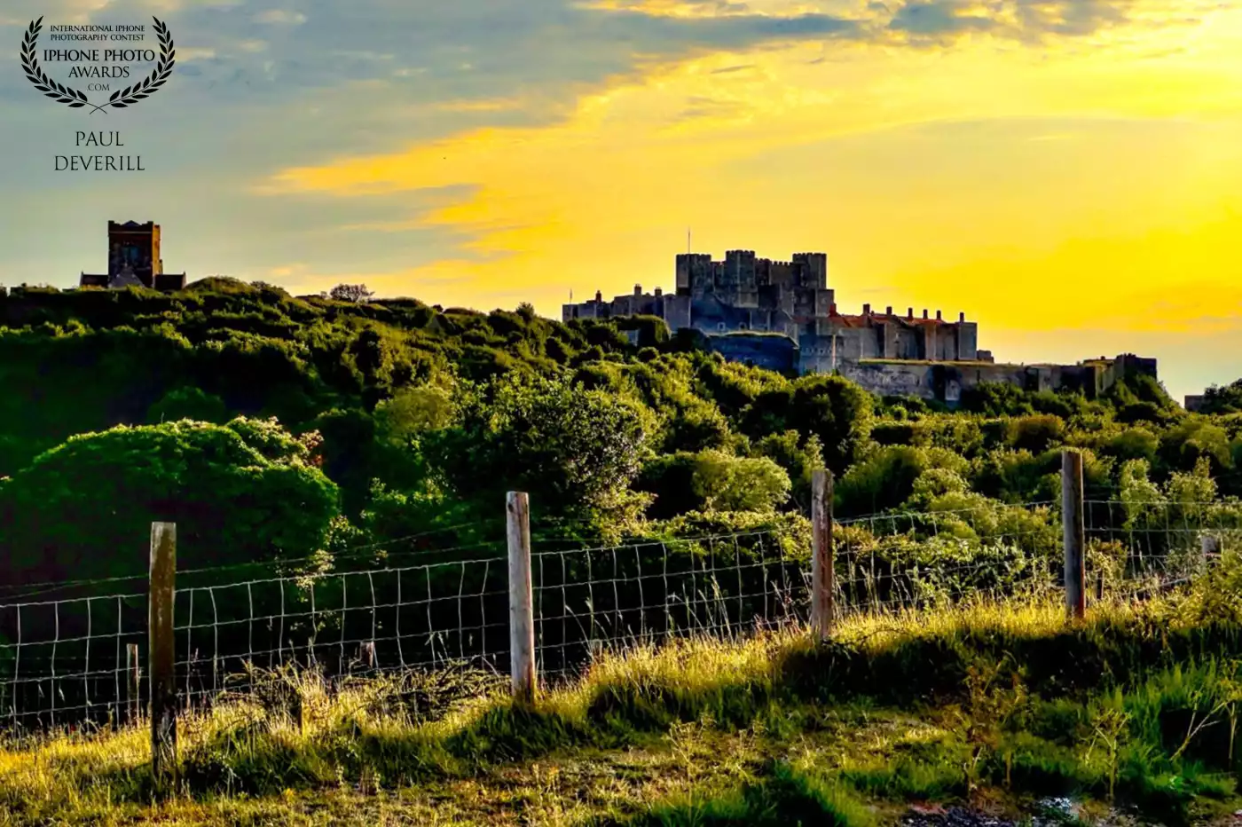 Dover Castle it’s huge but difficult to get a view of the entire Castle. This is a small part of it at sunset.