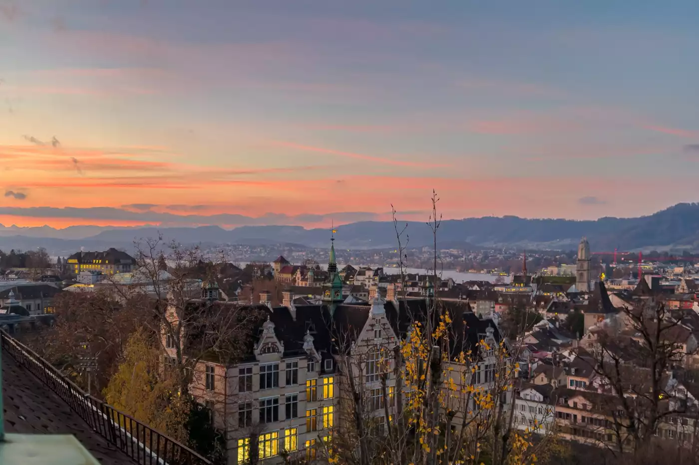 Waiting for my training to get started enables me to enjoy a great view at the city of Zurich out of...