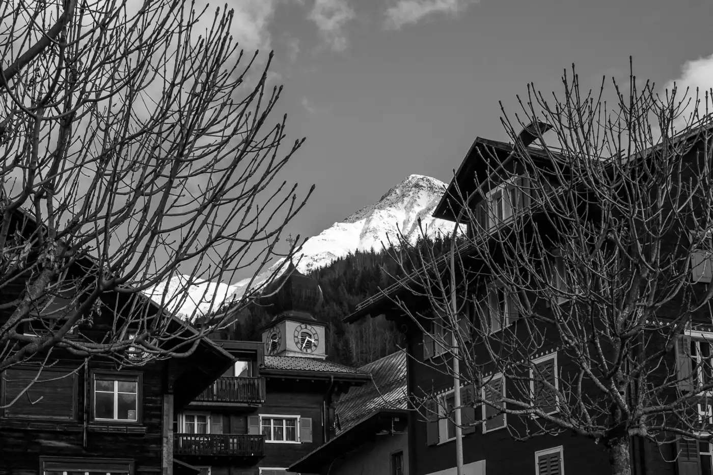A wonderful view on the mountains in Curaglia. The first snow around Christmas Eve.