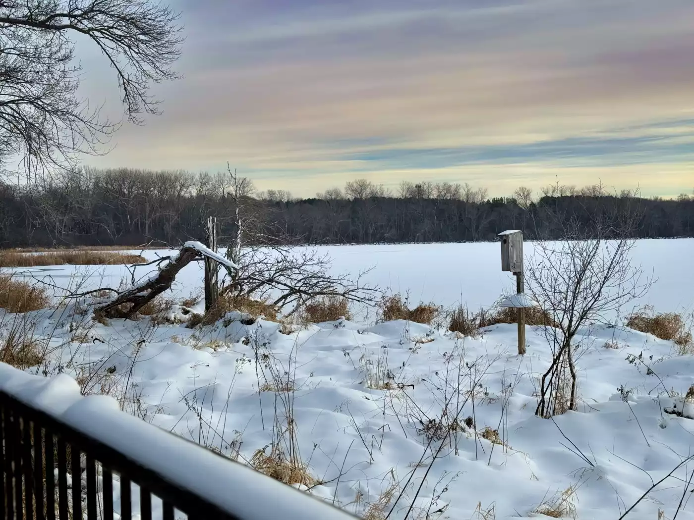 Evening approaching over the frozen Riley Lake, Eden Prairie, Minnesota.