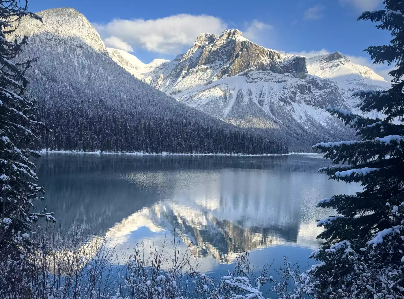 Emerald Lake with great reflections on a winter morning
