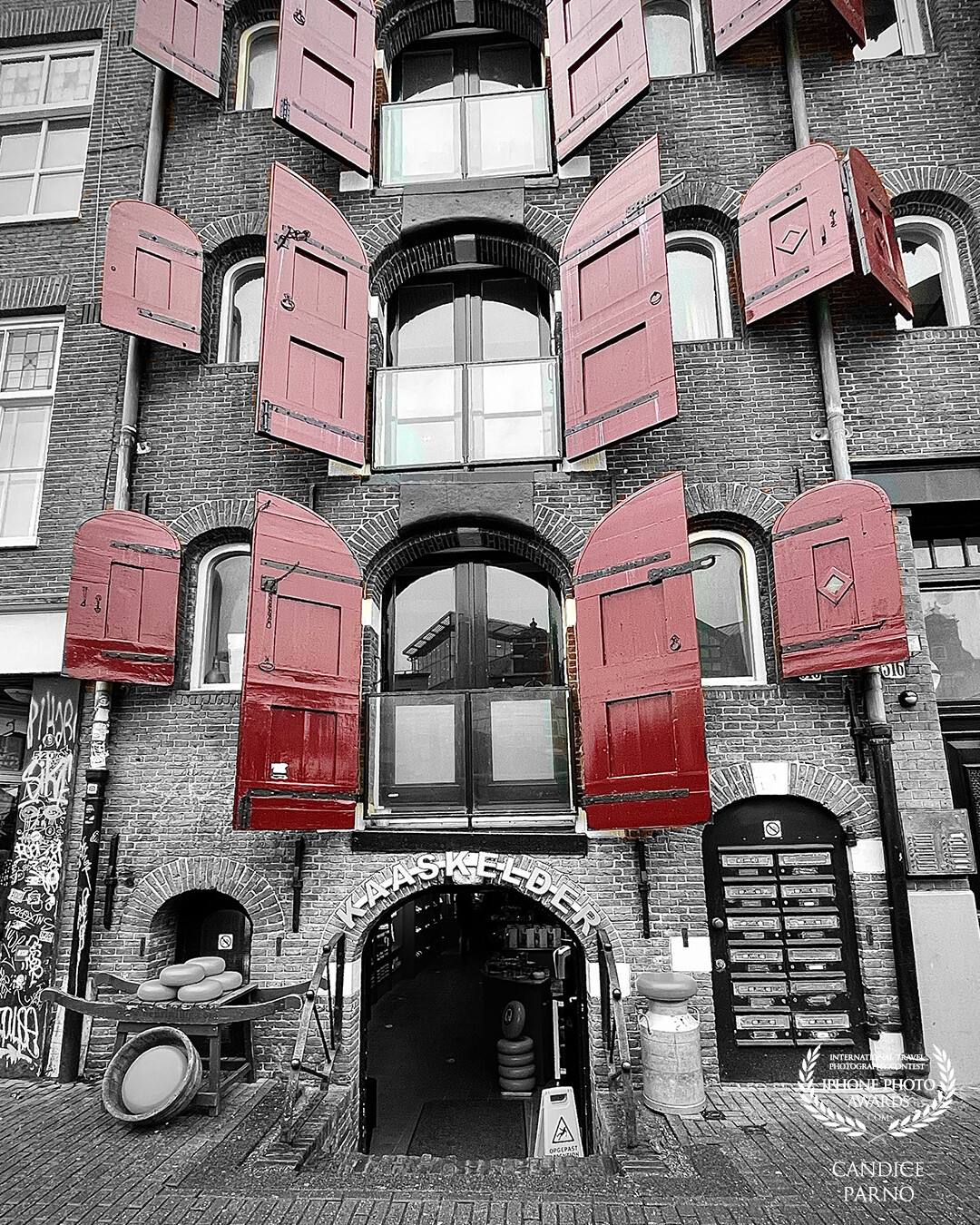 The wonderful red shutters of this building screamed to be displayed as a Color splash.