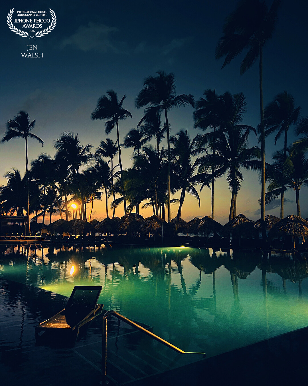 Poolside dessert and drinks on a beautifully warm, breezy, jewel-toned evening in the Dominican Republic.
