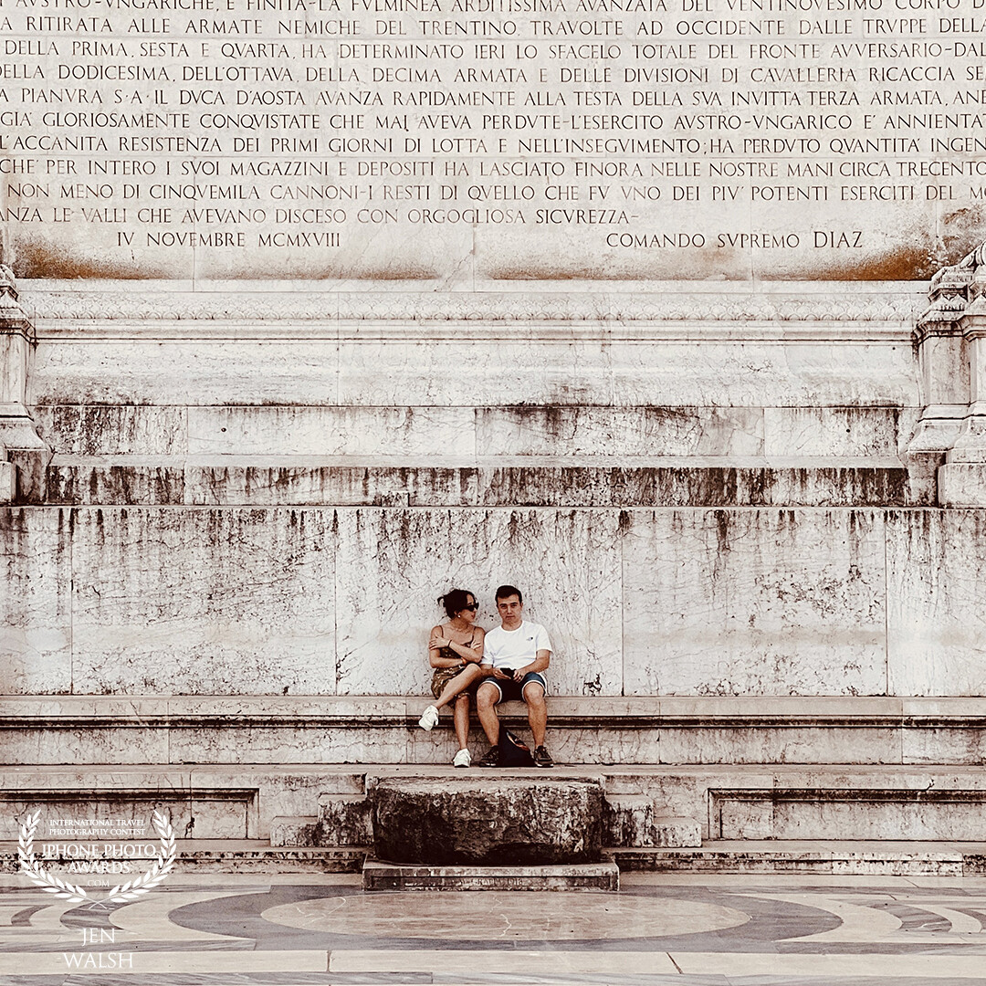 A little rest was required by this young couple at Altare della Patria in order to beat Rome’s summer heat.