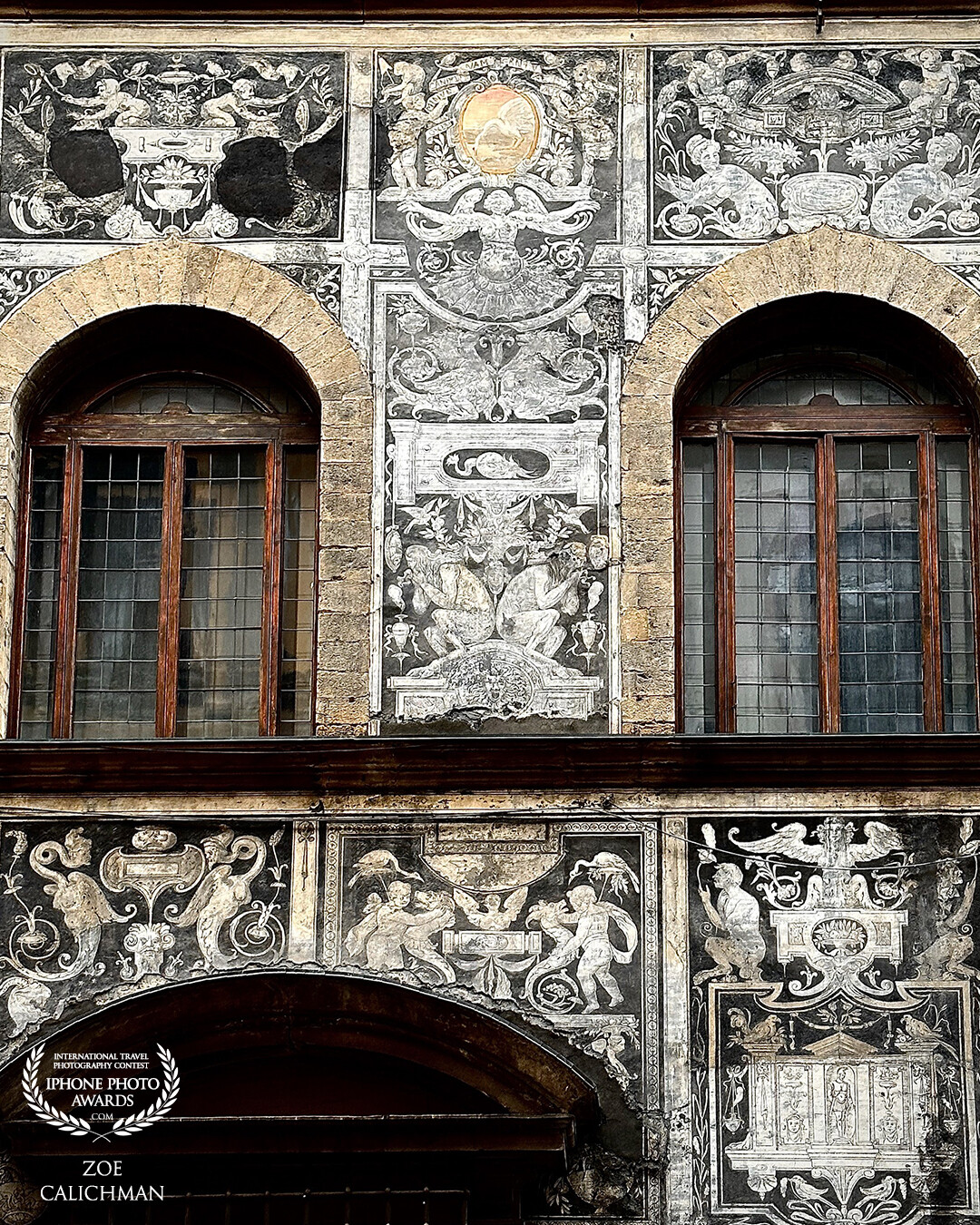 The Palace of Bianca Cappello in Florence Italy; a Renaissance style building notable for its black facade decoration.