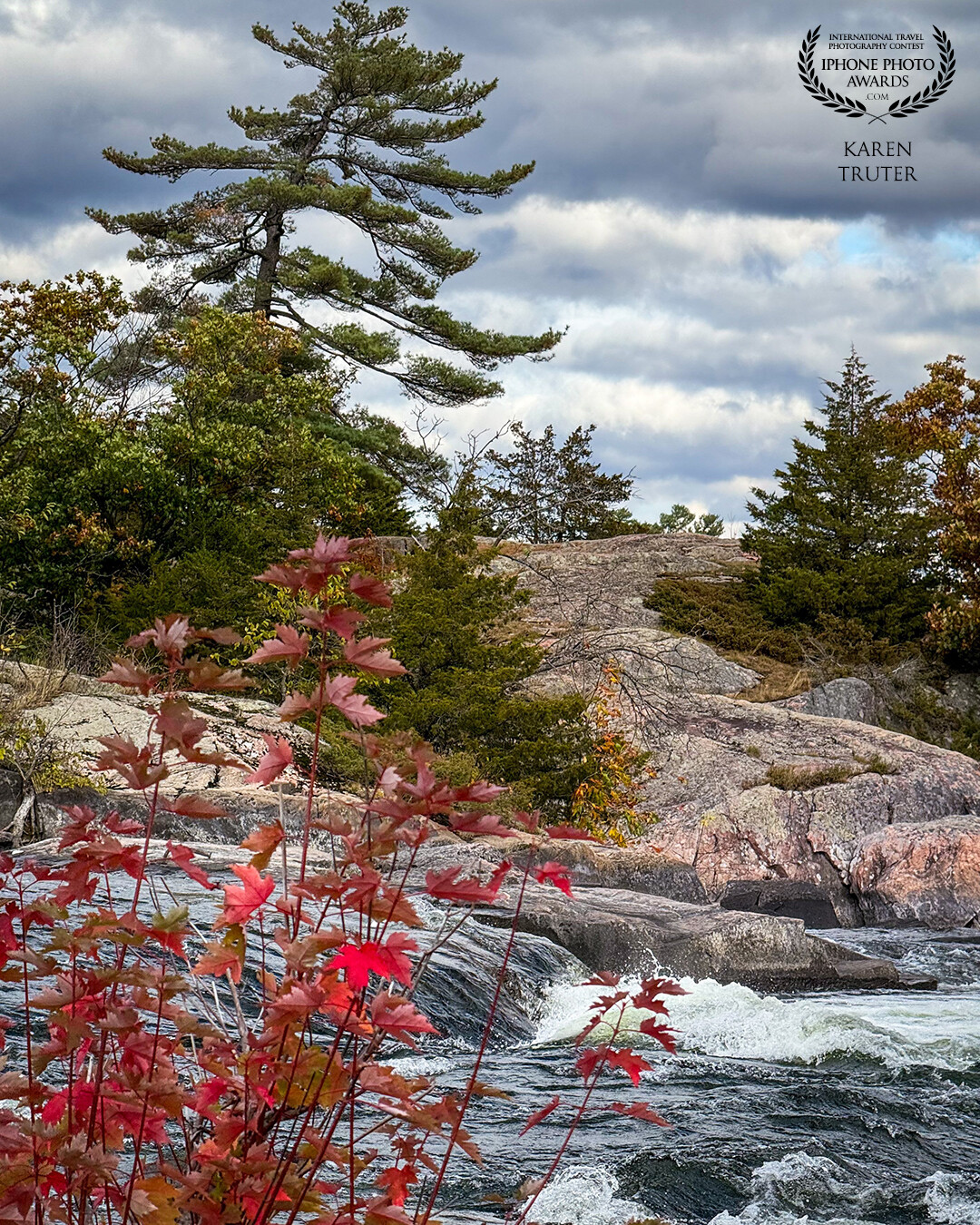 The rushing waters and rock face of the Canadian Shield at Burleigh Falls are the quintessential back drop for the paintings of the Group Of Seven. Adding to this, the colours of Fall completes the magnificence.
