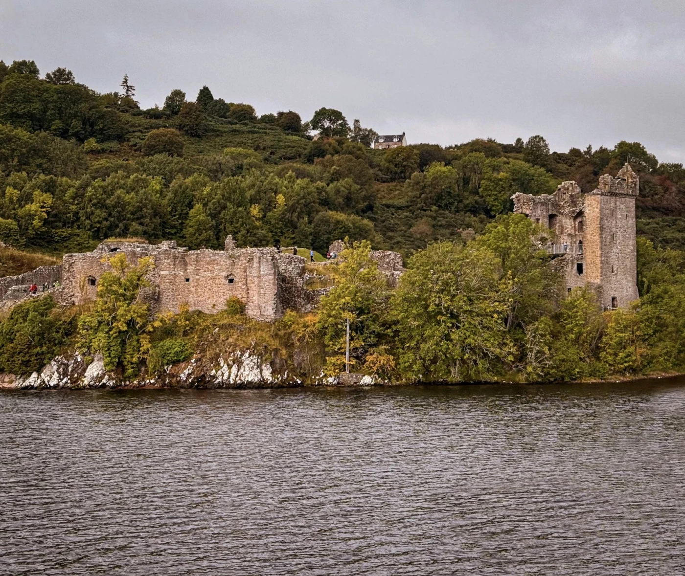 The ruins of Urquhart Castle sits next to the Loch Ness in the Highlands of Scotland.