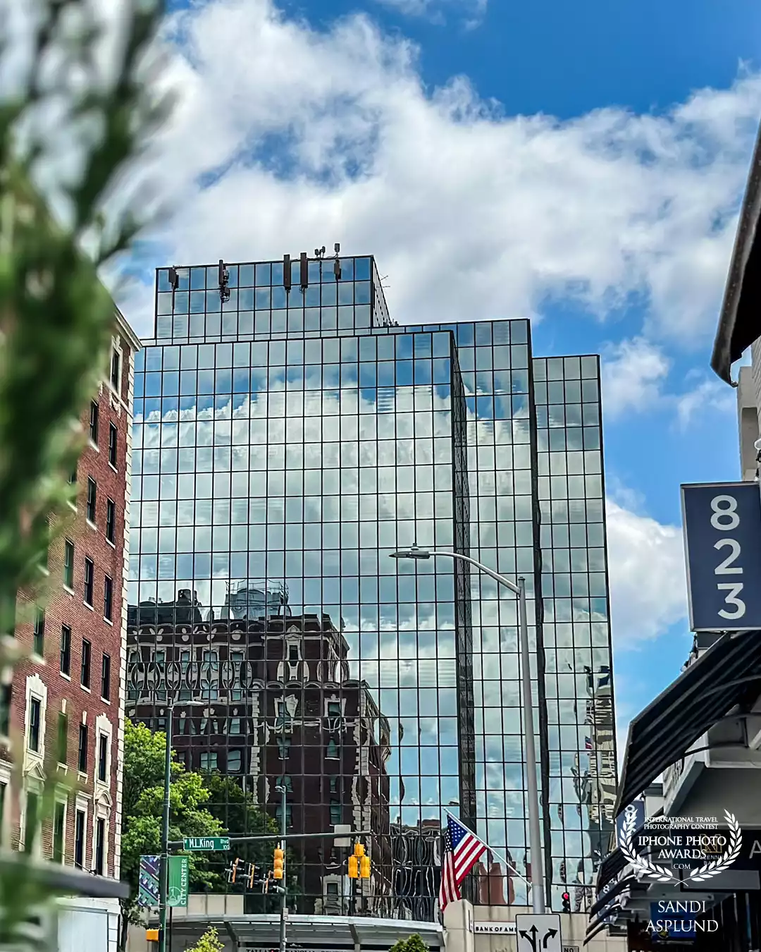 Reflections of the historic Read House Hotel in an office building on MLKing Blvd in Chattanooga, Tennessee.