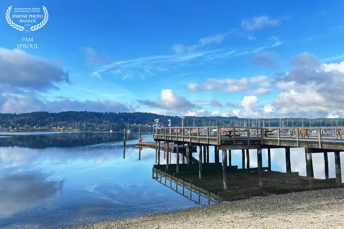 First you smell the sea air as you step out of the car then you see the incredible color of the sky and the reflections under the dock and all is well in your world<br />
<br />
Blue Sky Sea Air -2025