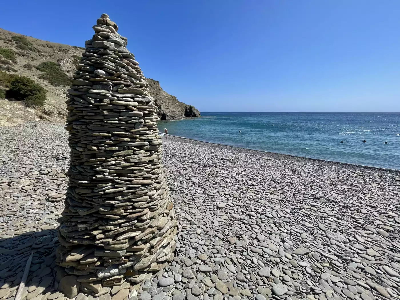 Papa Minas beach in Karpathos. The patience of one or more visitors has over time created this large...